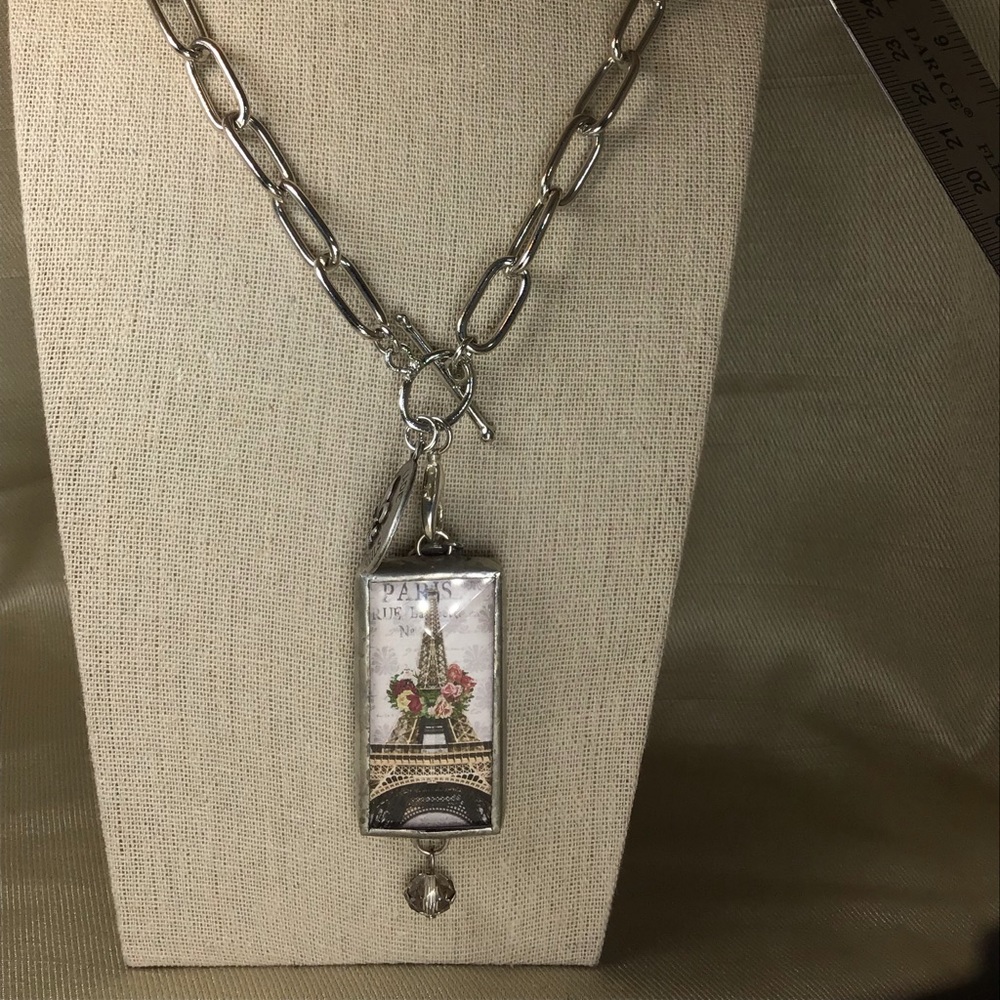 Jewel Kade mocha pearl necklace and Eiffel charm